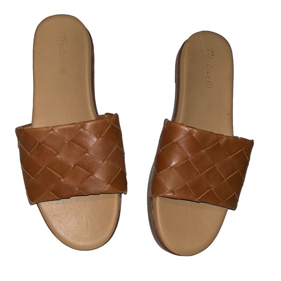 Madewell The Louisa Slide Sandal in Woven Leather tan caramel shoes 9.5 - Picture 1 of 4